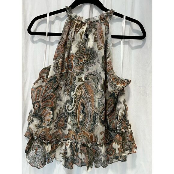 Veronica Beard Women's Barely Orchid Paisley Halter Neck Renee Tops Size 12 NWT - Picture 7 of 11